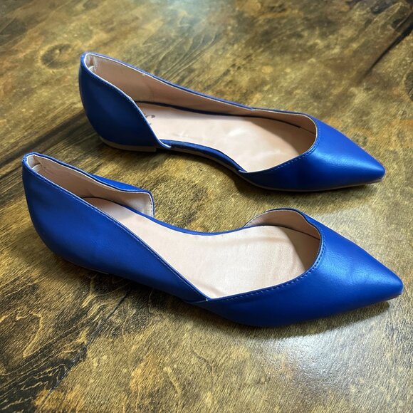 Womens Blue Pointed-Toe DOrsay Flats With Faux Leather Upper 8 - Picture 2 of 11